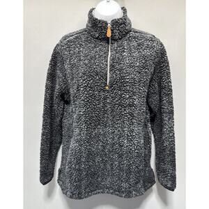Katydid Black Grey Oversized Thick Sherpa Fleece Jacket 1/4 Zip Pullover Small